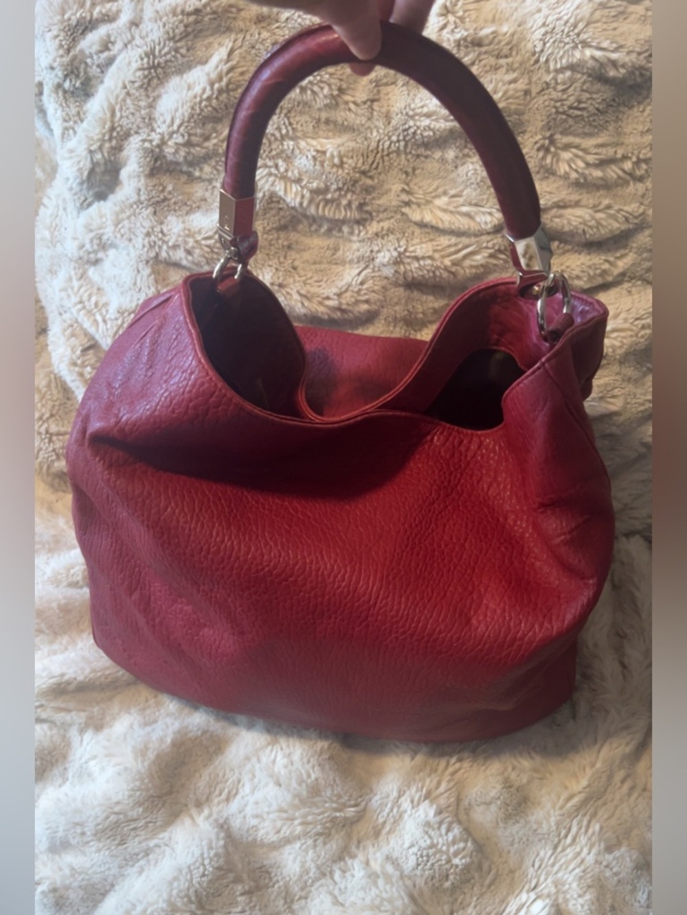NEW | Yves Saint Laurent | Plush Red Crimson Leather Shoulder Handbag Women’s - Picture 8 of 15